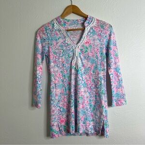 Lilly Pulitzer Resort White Love Bug Cotton 3/4 Sleeve Kaia Tunic Top Sz XXS